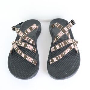 Chaco Zong X Ecotread Backless Slide Sandals Brown/Pink Stripes 7